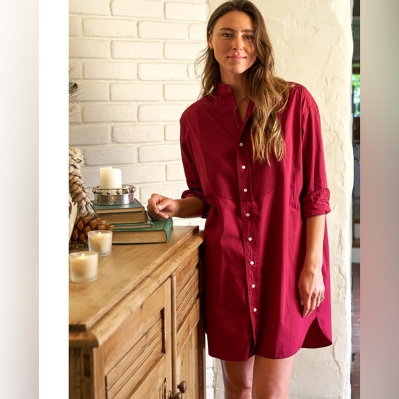 Frank & Eileen TORI Italian Tuxedo Shirtdress in Superluxe Red Cotton Sz Medium - Picture 2 of 7